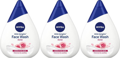 NIVEA MILK DELIGHT SENSTIVE SKIN CLEANSES ROSE FACE WASH 100 ML X 3 0.299 ml Face Wash