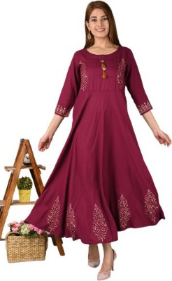 Gk Clothier Flared/A-line Gown(Maroon, Beige)