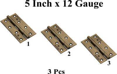 Jovial Window Hinges / Door Hinges / Butt Hinges(5 inch x 12 Gauge/2.5 mm Thickness) Butt/Mortise Hinge(Lacier Antique Brass Finish Pack of 3)