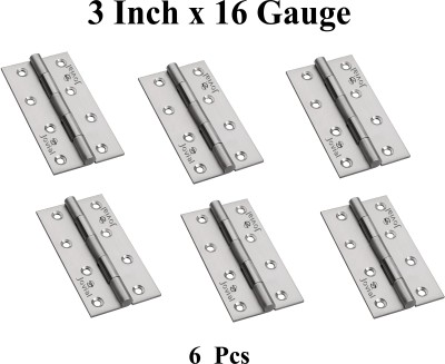 Jovial Door Hinges/Window Hinges/Butt Hinges (3 inch x 16 Gauge/1.5 mm Thickness) Butt/Mortise Hinge(Lacier Satin Matt Pack of 6)