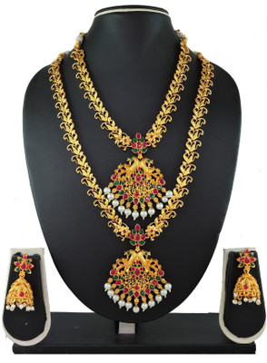 VATSALYA creation Alloy Gold-plated Ruby Red, White, Gold, Green Jewellery Set(Pack of 1)