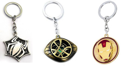 WHITE POPCORN Spider,Avenger Stone ,Iron man face Rotating Keychain Key Chain