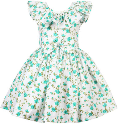 ZAMIA ENTERPRISES Girls Midi/Knee Length Casual Dress(Light Green, Short Sleeve)