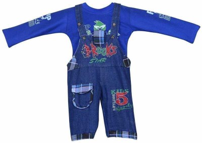 Kidzarea Dungaree For Baby Boys & Baby Girls Casual Printed Cotton Blend(Blue, Pack of 1)