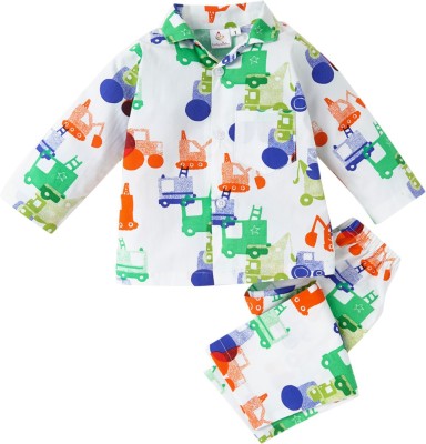 Babywish Kids Nightwear Boys & Girls Printed Cotton(White Pack of 1)