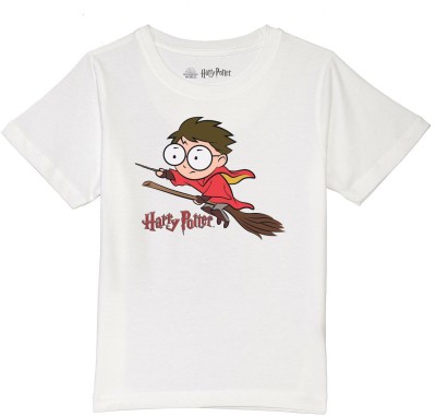 Harry Potter by Wear Your Mind Boys Printed Pure Cotton T Shirt(White, Pack of 1)