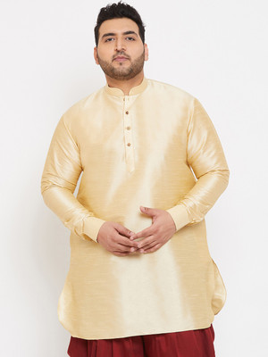 VASTRAMAY PLUS Men Self Design Straight Kurta(Gold)
