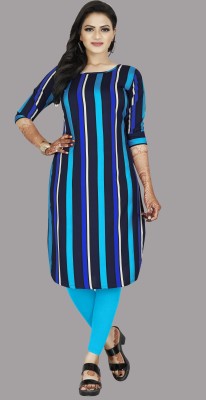 Hiral Creation Women Striped Straight Kurta(Blue)