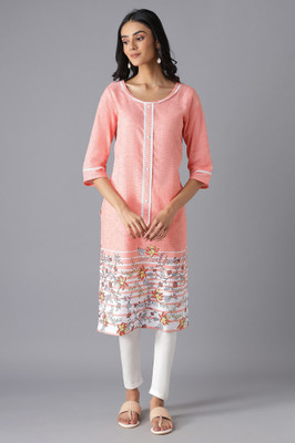 Aurelia Women Printed Straight Kurta(Pink)