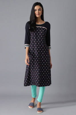 Aurelia Women Printed Straight Kurta(Black)