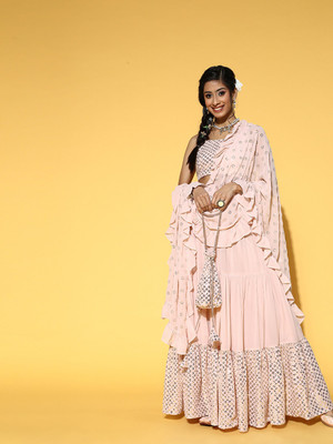 83 OFF on Clickedia Women s Net Lehanga Choli Pink Panther Lehenga Suit Pink White Free Size on Amazon PaisaWapas