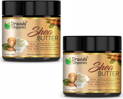 Dravida Organics African Raw Shea Butter for Face, Lip, Skin and Body Moisturizer - Pack of 2(200 g)
