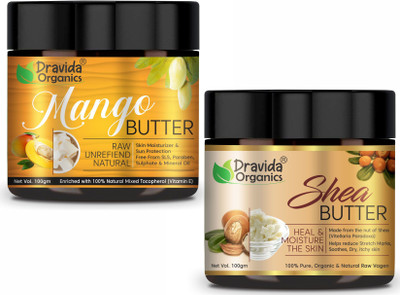 Dravida Organics Mango Butter and Shea Butter for Face, Lips, Body & Stretch Marks - Combo(200 g)