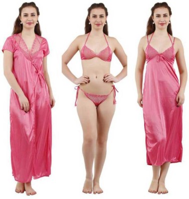 Mixopia Women Nighty with Robe(Pink)