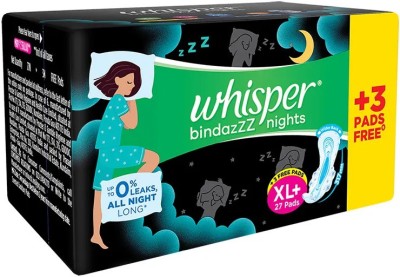 Whisper Bindazz Nights (27+3Pads) - 1pcs Sanitary Pad(Pack of 30)