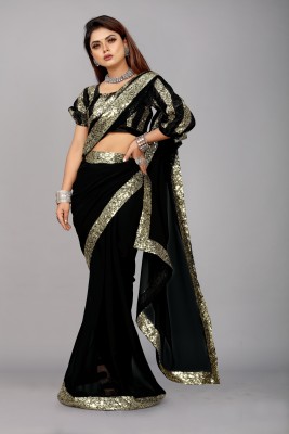 ALLIOOP Embroidered Bollywood Georgette Saree(Black)