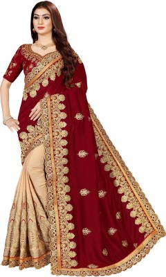 Krishna R fashion Embroidered Fashion Vichitra, Cotton Silk Saree(Maroon)