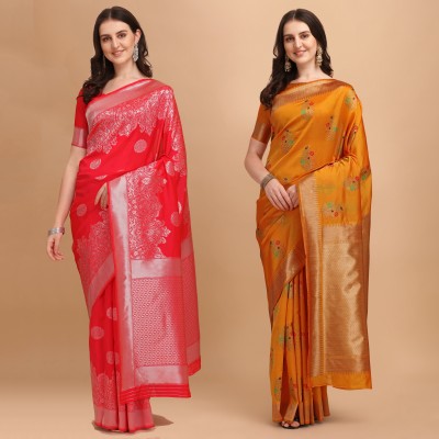 Homigoz Woven Banarasi Silk Blend Saree(Pack of 2, Multicolor)