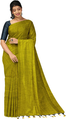 Bong ButiQ Solid/Plain Bollywood Cotton Blend Saree(Light Green)