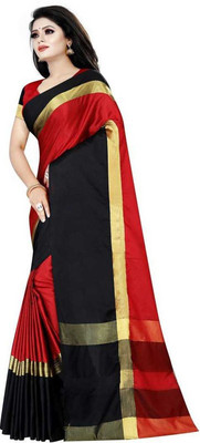 Sitanjali Solid/Plain Daily Wear Cotton Blend Saree(Red)
