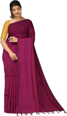 Bong ButiQ Solid/Plain Bollywood Cotton Blend Saree(Maroon)