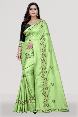 Saraswati Fab Embroidered, Embellished Bollywood Cotton Silk Saree(Light Green)