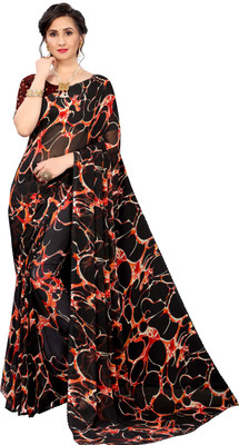 VR Fashions Printed Bollywood Georgette Saree(Black)