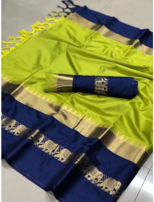 Fab Silk Woven Banarasi Cotton Silk Saree(Blue)