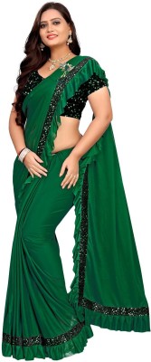 Jagrita Solid/Plain Bollywood Lycra Blend Saree(Green)