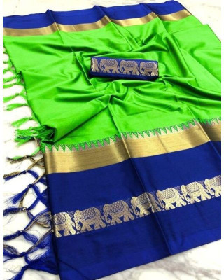Fab Silk Woven Banarasi Cotton Silk Saree(Green)