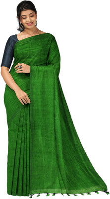 Bong ButiQ Solid/Plain Bollywood Cotton Blend Saree(Green)