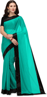 Parmila Fashion Solid/Plain Bollywood Lycra Blend Saree(Light Green)