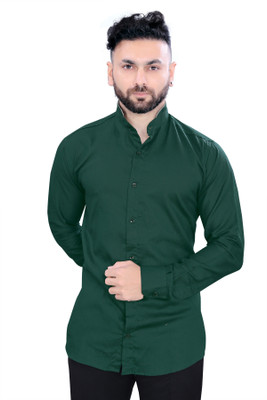 Kuki Men Solid Casual Green Shirt
