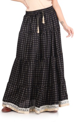 HIMCARE Printed Women Flared Black Skirt