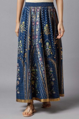 Aurelia Floral Print Women Flared Blue Skirt