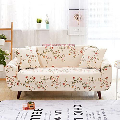HOUSE OF QUIRK Polyester Floral 2 Seater Sofa Cover(Beige Pack of 1)