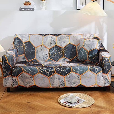 HOUSE OF QUIRK Polyester Abstract 3 Seater Sofa Cover(Grey Pack of 1)
