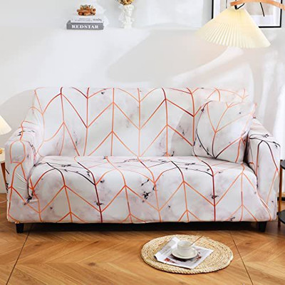 HOUSE OF QUIRK Polyester Abstract 3 Seater Sofa Cover(White Pack of 1)