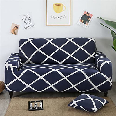 HOUSE OF QUIRK Polyester Abstract 3 Seater Sofa Cover(Blue Pack of 1)