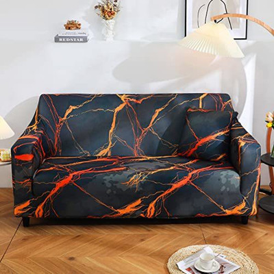 HOUSE OF QUIRK Polyester Abstract 3 Seater Sofa Cover(Black Pack of 1)