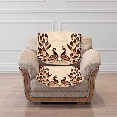 Sparrow world Polyester Abstract 3 Seater Sofa Cover(Brown Pack of 1)