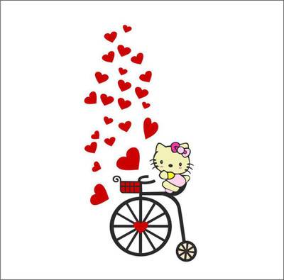 Vijaya enterprises 67 cm Cute Love heart with Happy Day Kitty Love wall sticker size (77x103 cm) Self Adhesive Sticker(Pack of 1)
