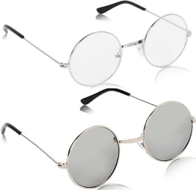 shah collections Round Sunglasses(For Men & Women, Clear, Silver)