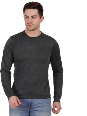 AXOLOTL Solid Men Round Neck Grey T-Shirt