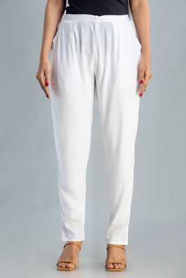 GRUSH Slim Fit Women White Trousers