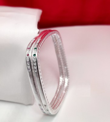 AK Brass, Metal Cubic Zirconia Silver Coated Bangle Set(Pack of 2)