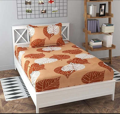 HOMYBEES 180 TC Microfiber Single 3D Printed Flat Bedsheet(Pack of 1, Brown Leafs)