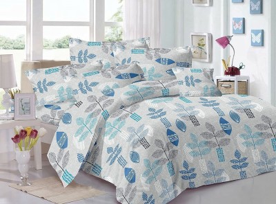 Trance Home Linen 144 TC Cotton Queen Printed Flat Bedsheet(Pack of 1, Textured Leaves Blue)