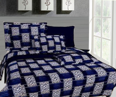 YR PRODUCTION 240 TC Polyester Queen Checkered Flat Bedsheet(Pack of 1, Blue)