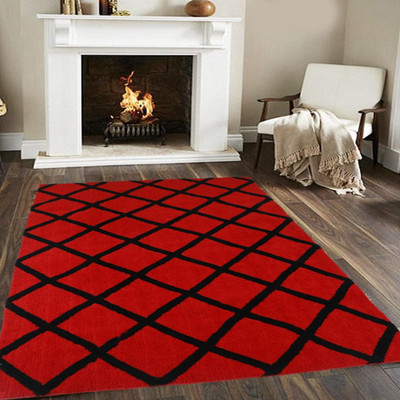 SPA Furnishing Red, Black Polyester Carpet(4 ft,  X 6 ft, Rectangle)